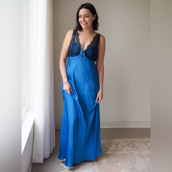 Free People Countryside Lace Maxi Slip in Blue Campanula Combo S - Picture 8 of 9